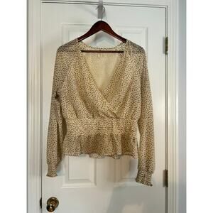 Japna Polka Dot Peplum Blouse Women’s Large Wrap Style Long Sleeve Top